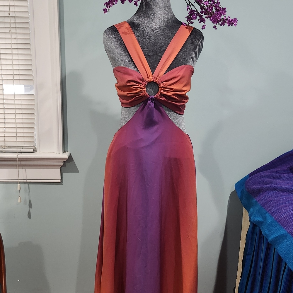 ANGIE Goddess Sunset Backless Ombré Dress